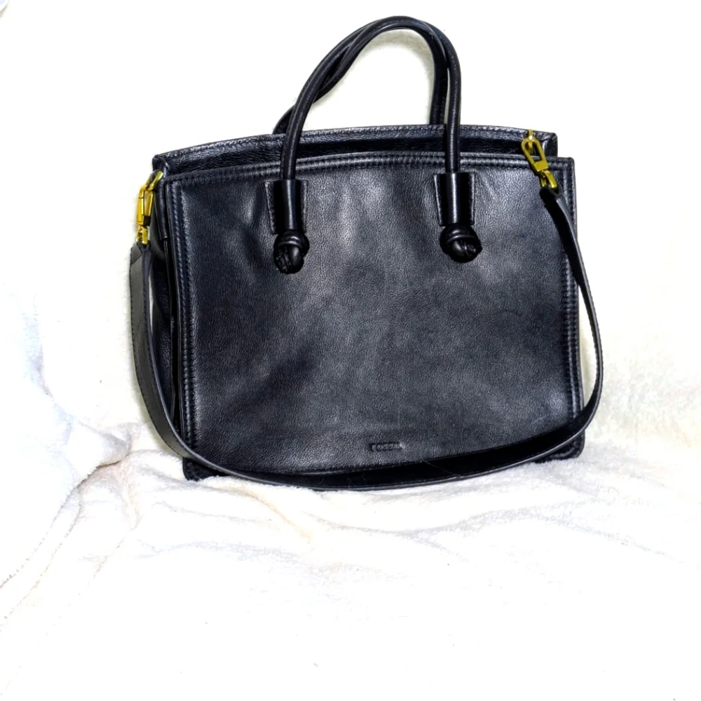 Women's Fossil Skylar Satchel Black Leather W/ Detachable Shoulder‎ Strap